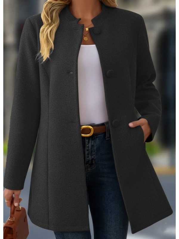 Kadın Uzun Kollu Hakim Yakalı önden Düğmeli Cep Detaylı Kısa Kaşe Kaban, 29355