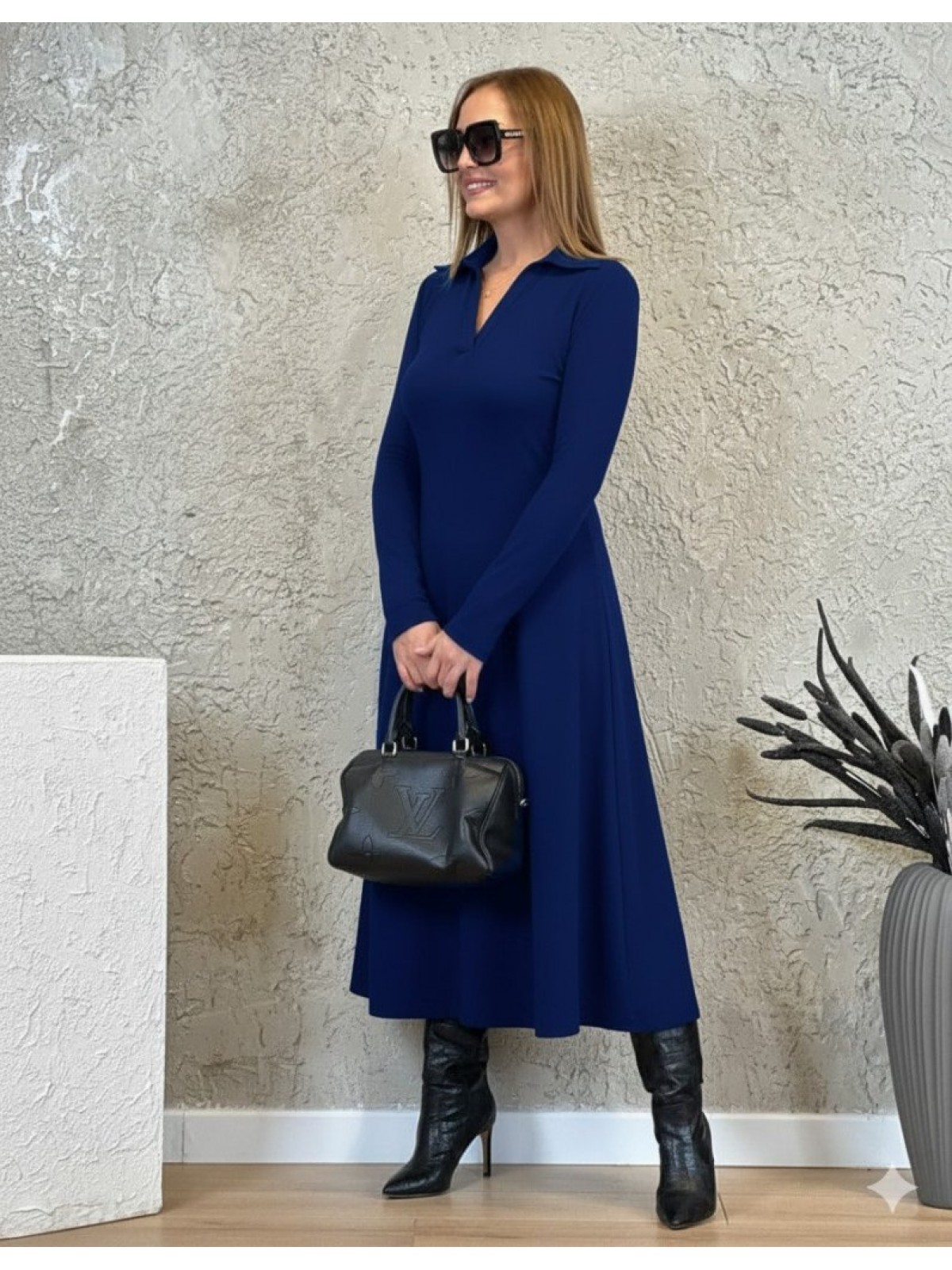 Kadın Uzun Kollu Yakalı Midi Viskon Iki Iplik Elbise, 28778