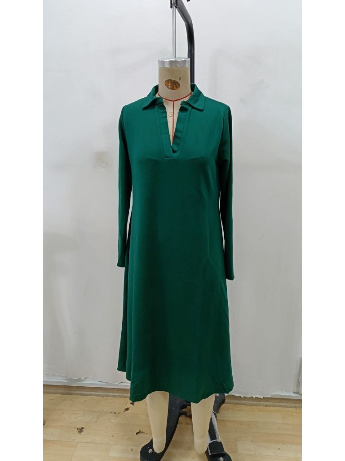 Kadın Uzun Kollu Yakalı Midi Viskon Iki Iplik Elbise, 28779