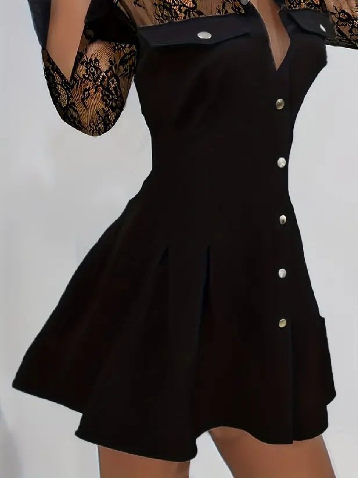 Kadın Uzun Kollu Yakalı önden Düğmeli Cep Detaylı Mini Modal Elbise , 28657