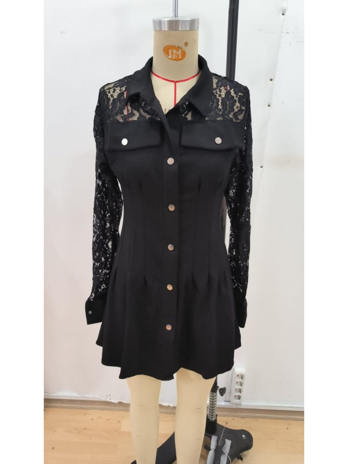 Kadın Uzun Kollu Yakalı önden Düğmeli Cep Detaylı Mini Modal Elbise , 28657