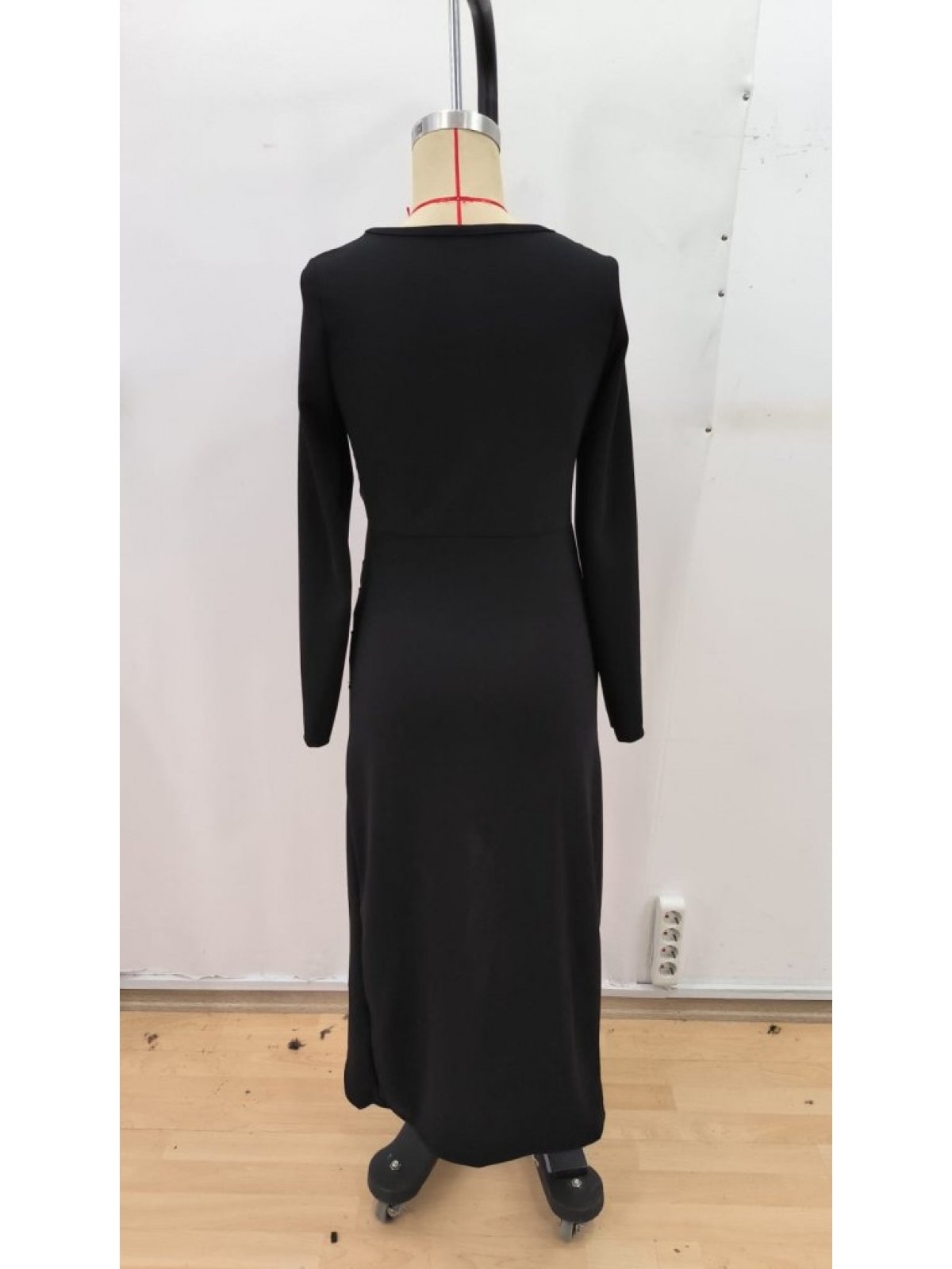 Kadın Uzun Kollu Kalp Yakalı Asimetrik Kesim Detaylı Ithal Krep Uzun Elbise , 28687