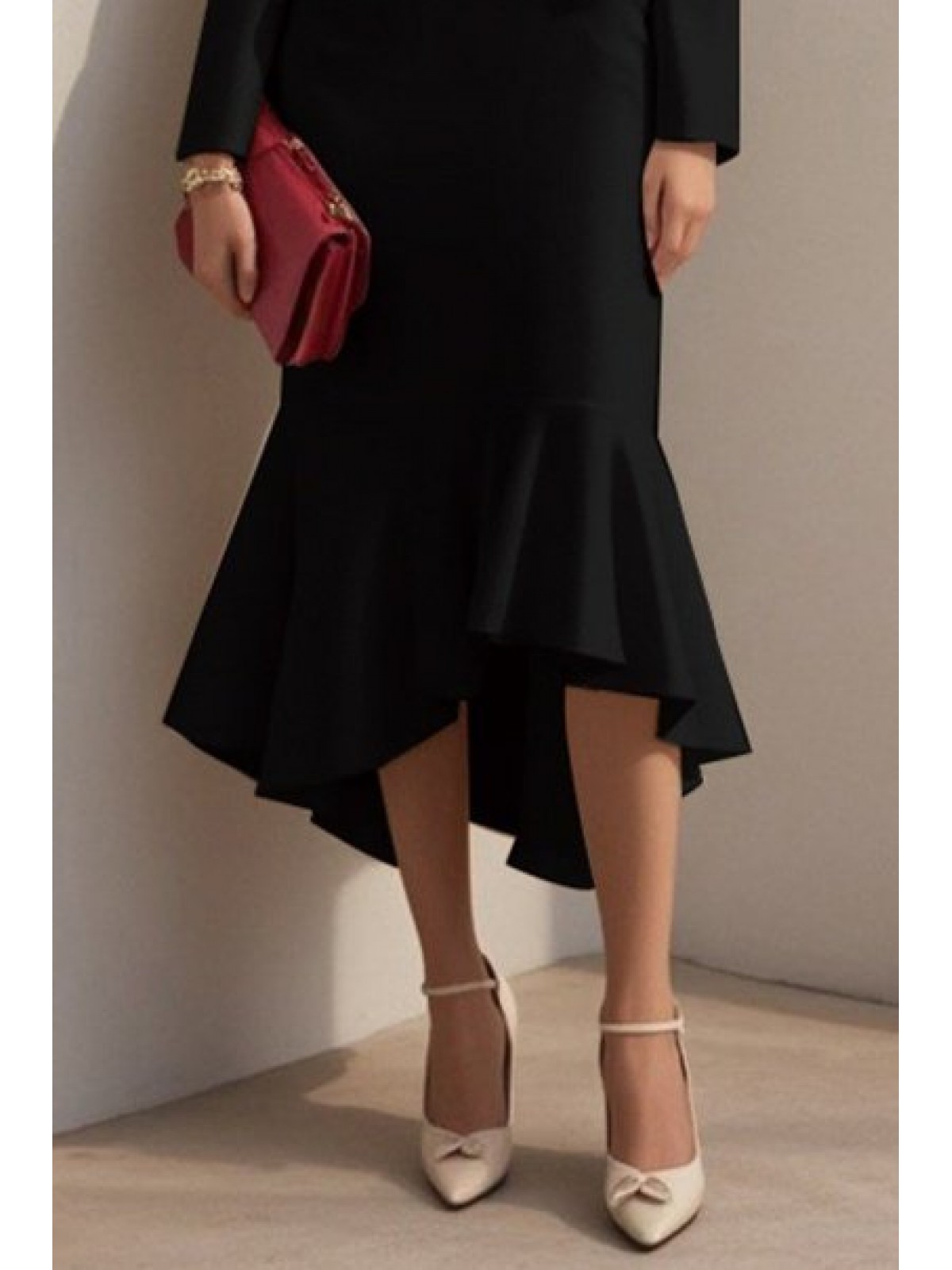 Kadın Uzun Kollu Yakalı Belden Oturtmalı Midi Ithal Krep Elbise, 28658