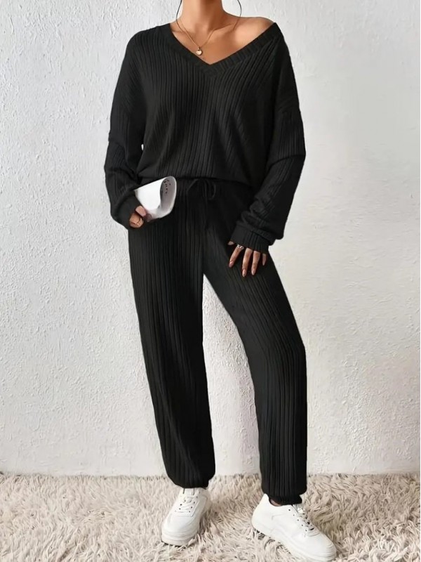 Kadın Uzun Kollu V Yakalı Kaşkorse Bluz Ve Pantolon Ikili Takım , 29399