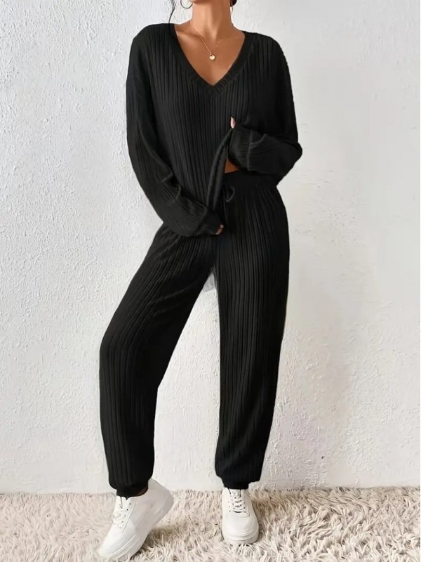 Kadın Uzun Kollu V Yakalı Kaşkorse Bluz Ve Pantolon Ikili Takım , 29399