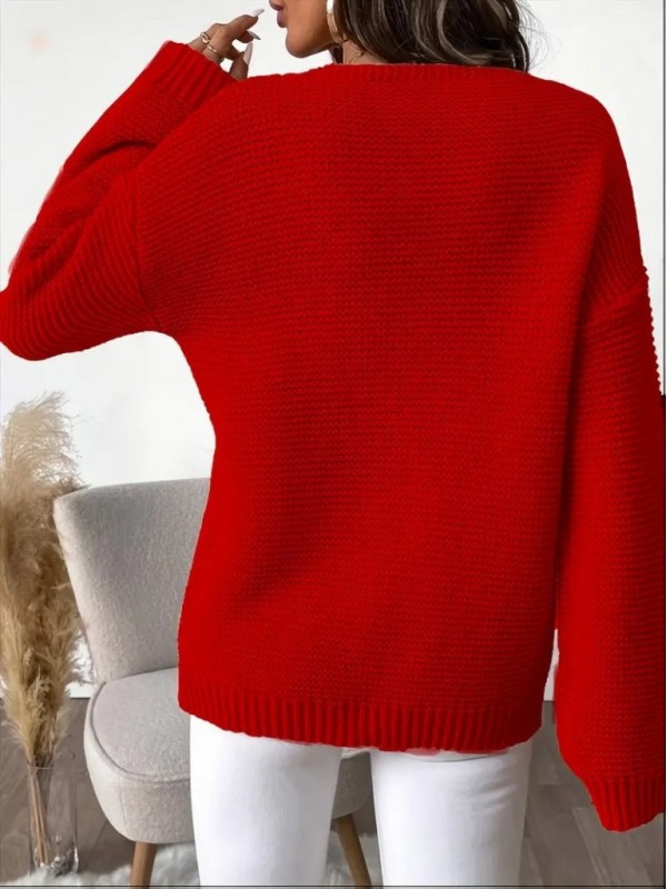 Kadın Uzun Kollu V Yakalı Düğmeli Triko Bluz , 29142