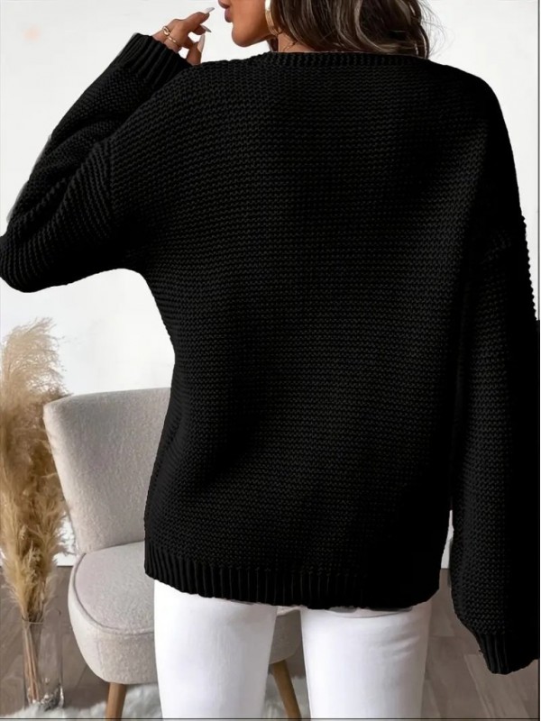 Kadın Uzun Kollu V Yakalı Düğmeli Triko Bluz , 29141