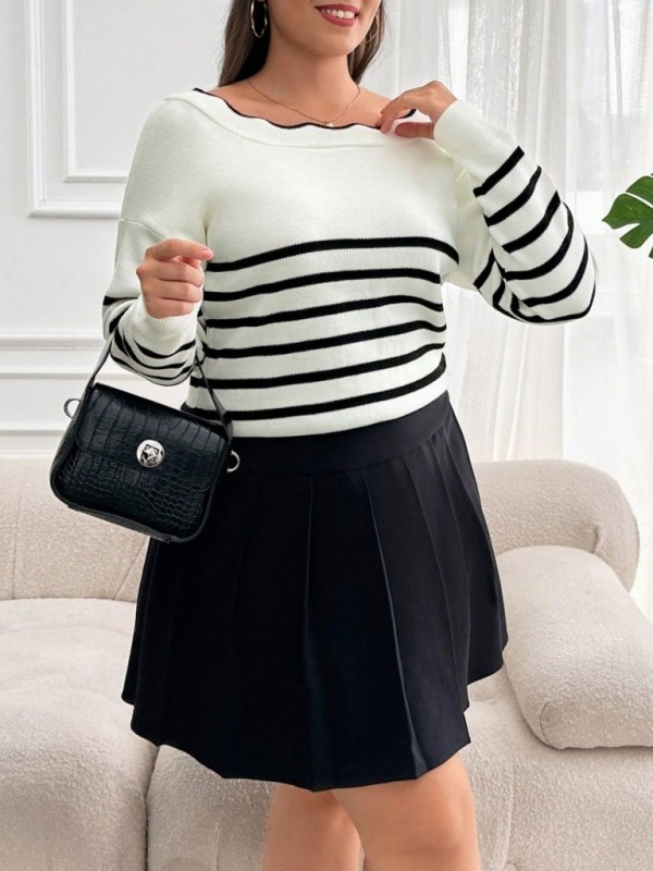 Kadın Beyaz Sırt Bağlama Detaylı çizgi Desen Triko Bluz, 29024