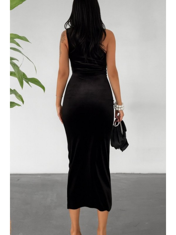 Kadın Tek Omuz Dekolte Detay Uzun Kadife Elbise, 27235