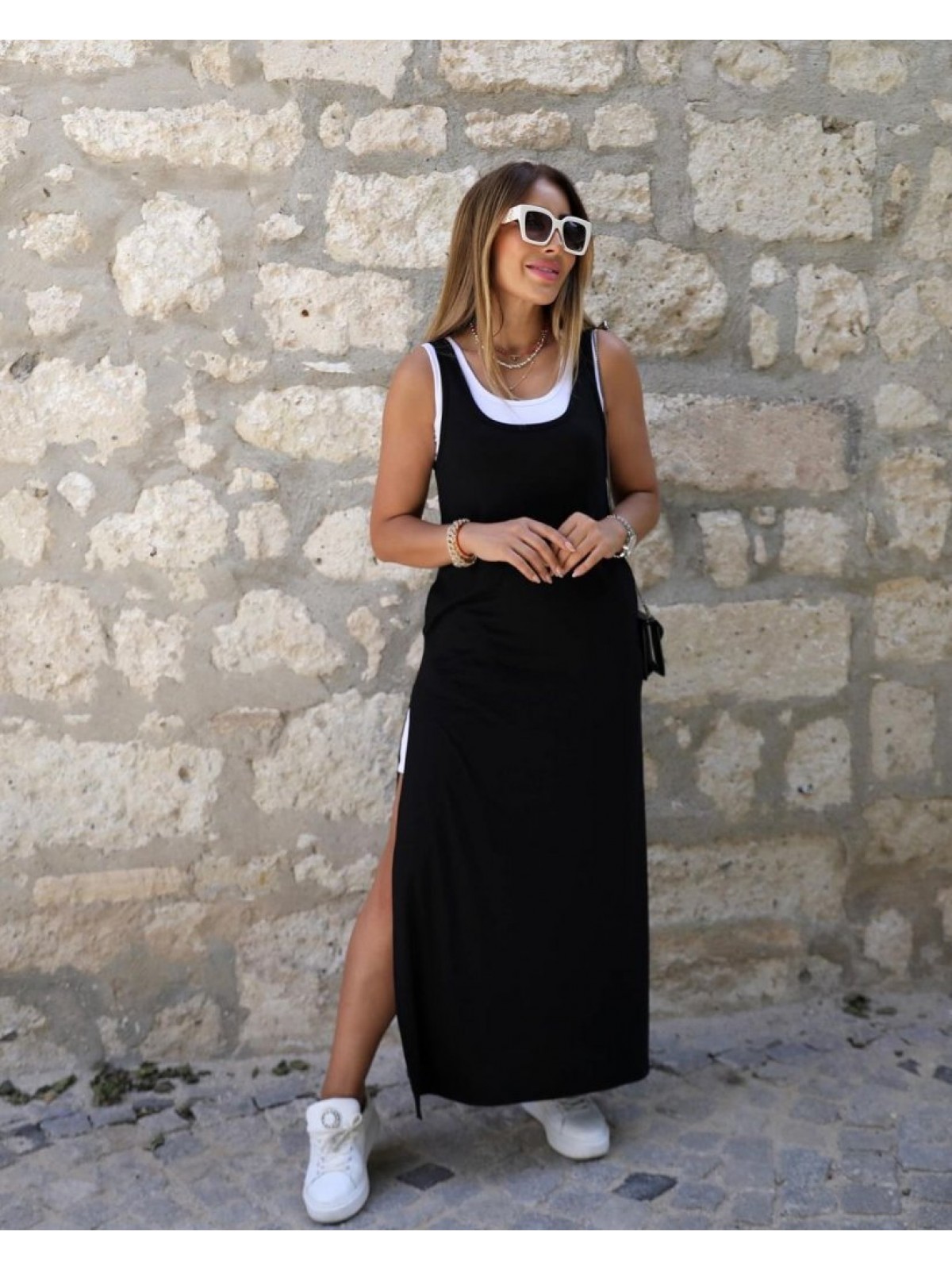 Kadın Askılı Yuvarlak Yakalı Cepli Yırtmaç Detaylı Viskon Elbise Ve Atlet Ikili Takım , 23774