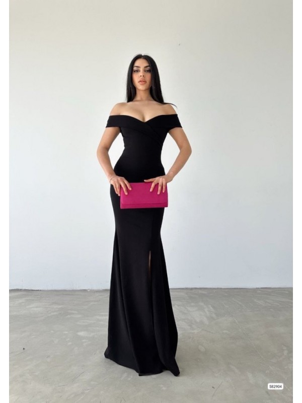 Kadın Madonna Yaka Ithal Krep Maksi Boy Elbise, 25763