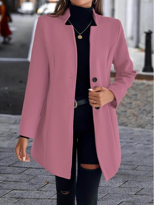 Kadın Uzun Kollu Kırlangıç Yaka önden Düğmeli Kısa Kaşe Kaban, 21914