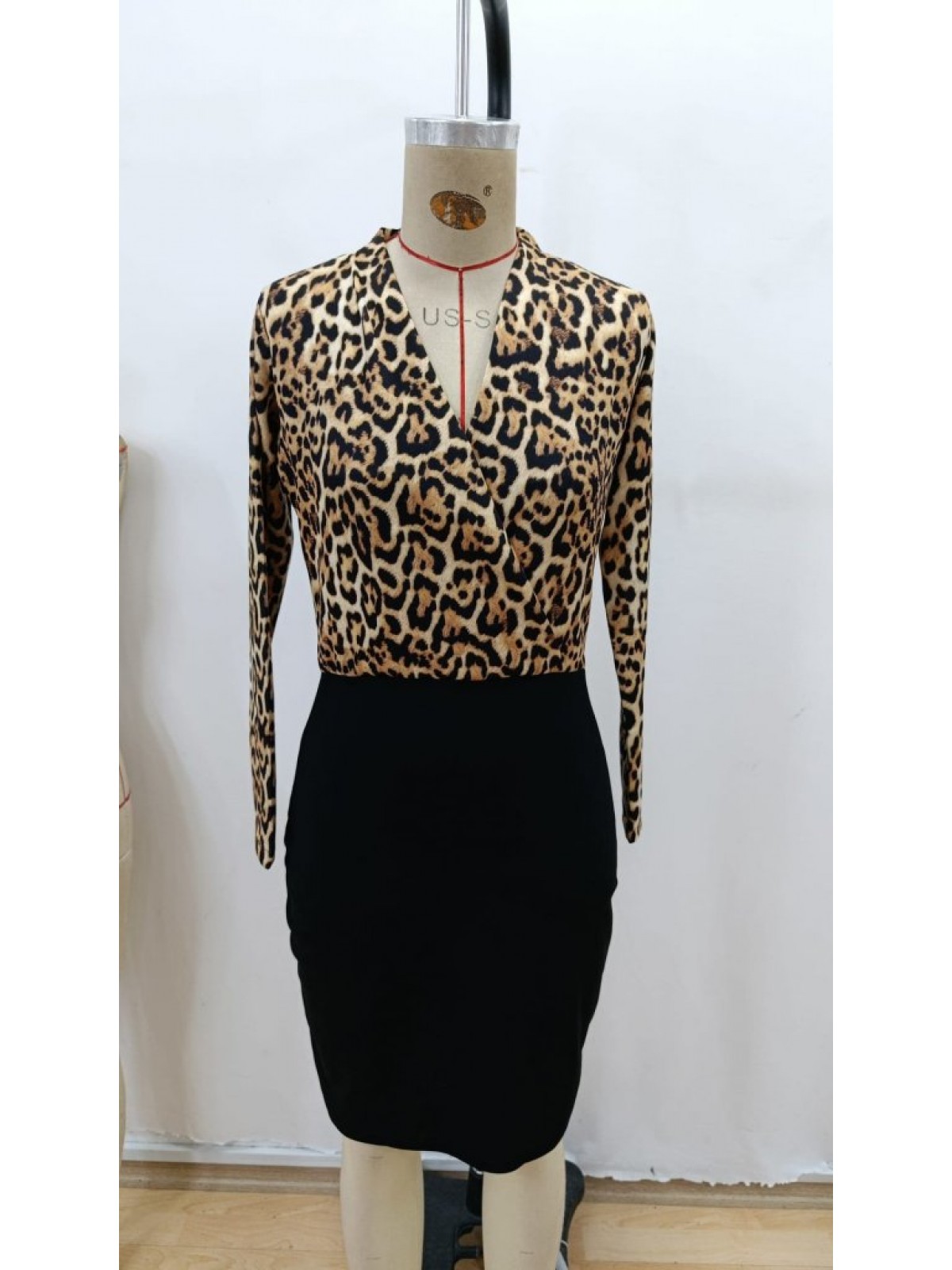 Kadın Uzun Kollu Kruvaze Yaka üst Modal Alt Ithal Krep Mini Elbise , 28656