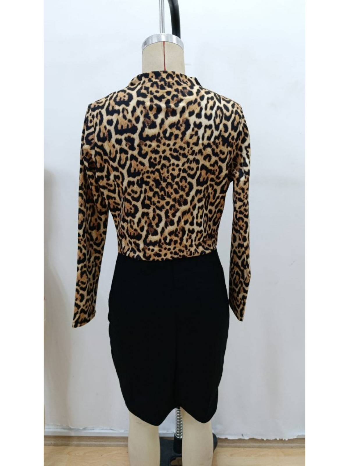 Kadın Uzun Kollu Kruvaze Yaka üst Modal Alt Ithal Krep Mini Elbise , 28656