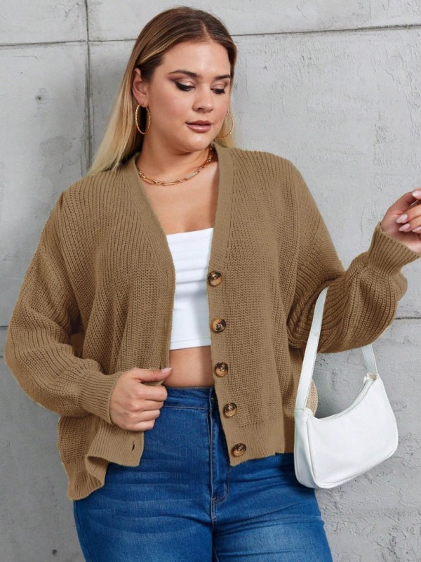 Kadın Beş Düğme Büyük Beden Triko Hırka, 28085