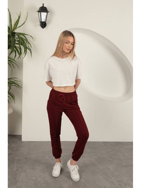 İki İplik Kumaş Çimalı Kadın Eşofman-Bordo