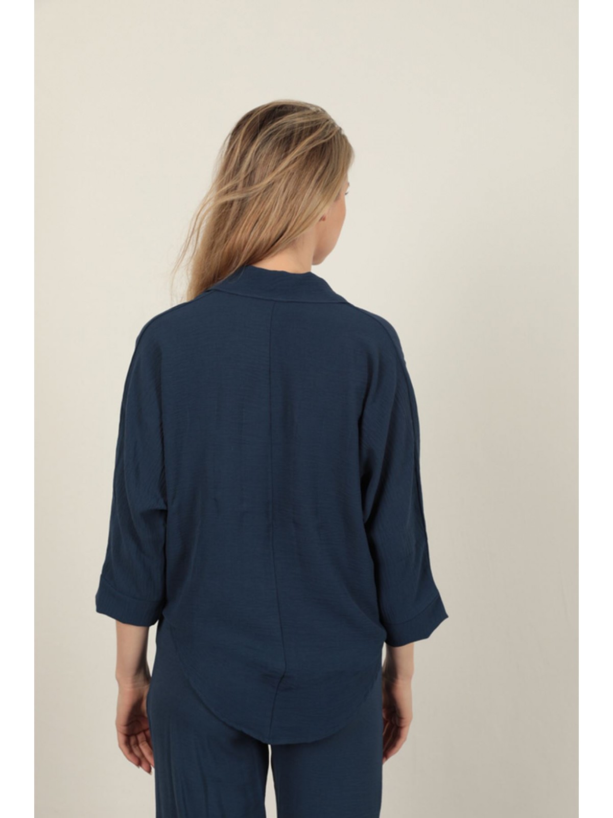 Aerobin Kumaş V Gömlek Yaka Kadın Gömlek-Lacivert