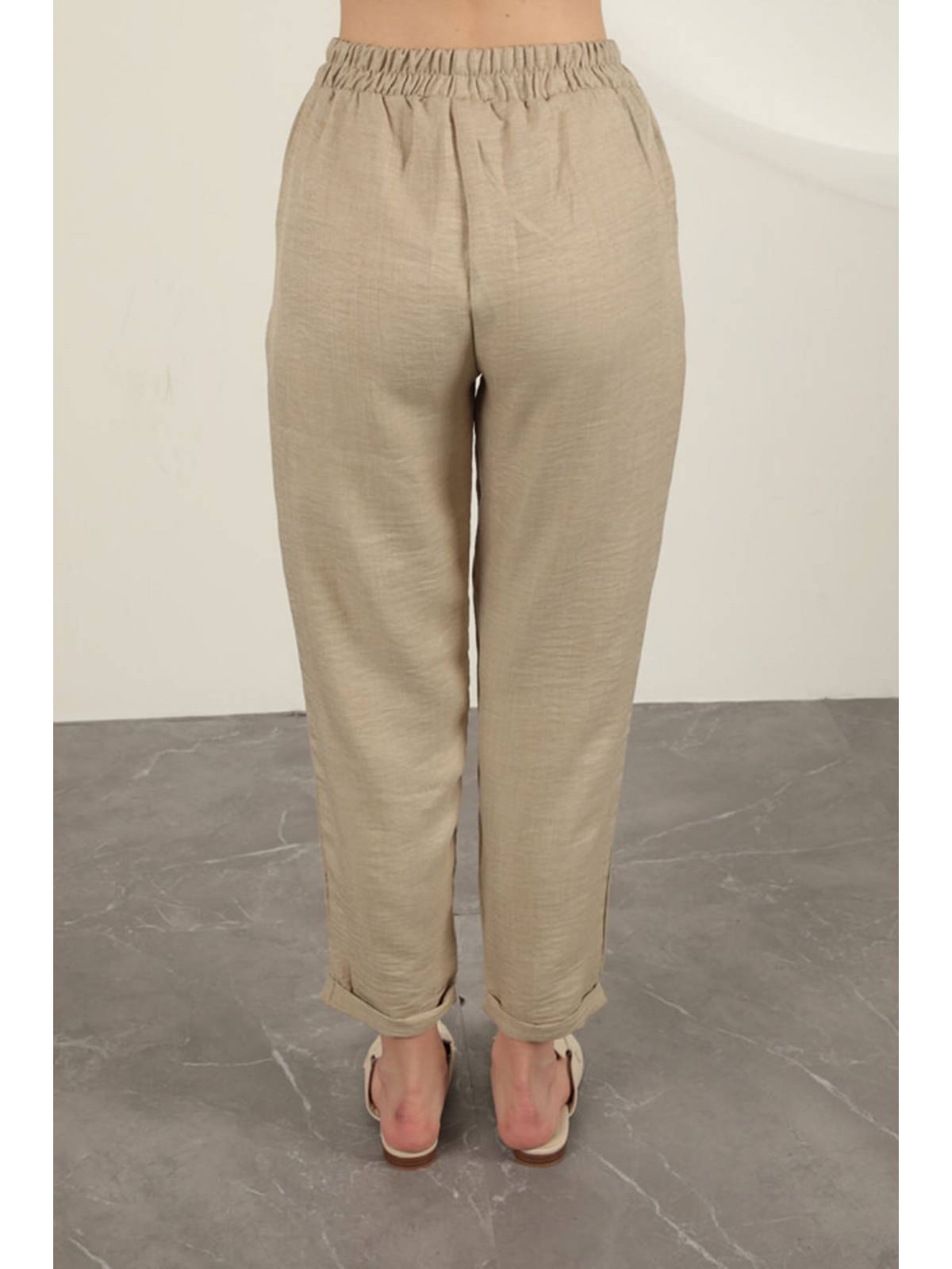 Sofia Keten Duble Paça Kadın Pantolon-Taş