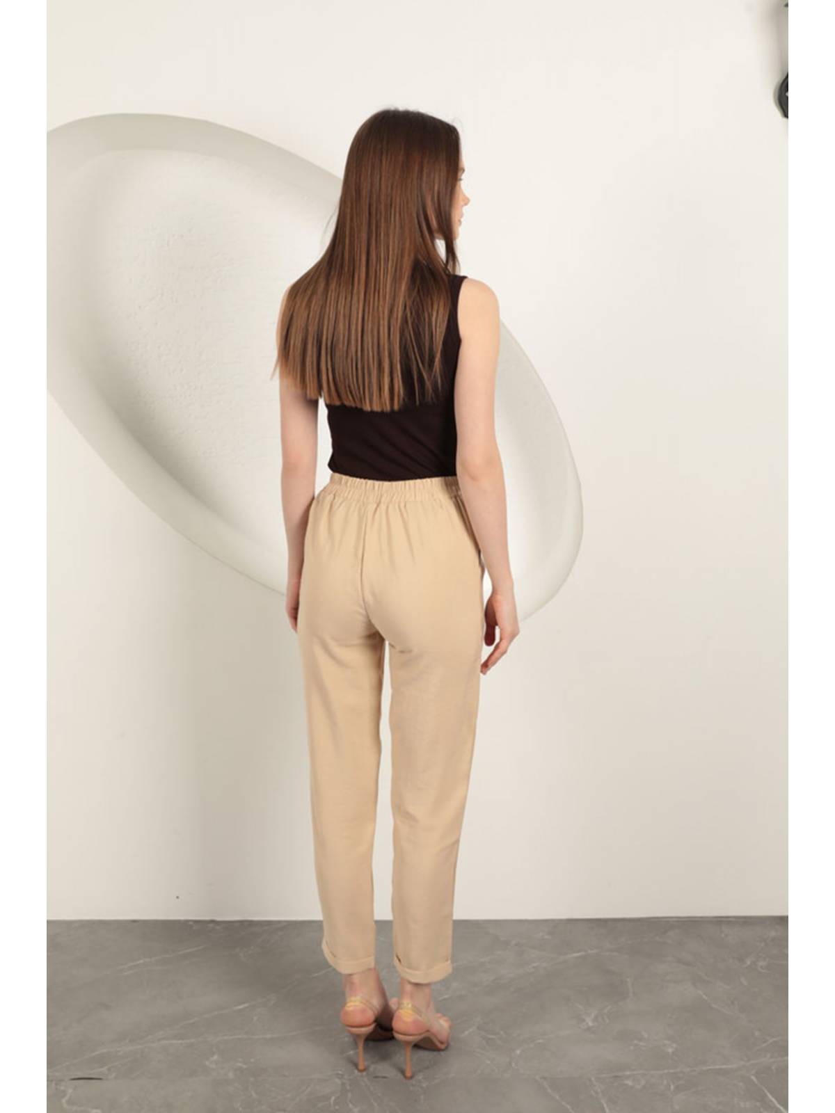 Modal Kumaş Duble Paça Kadın Pantolon-Bej