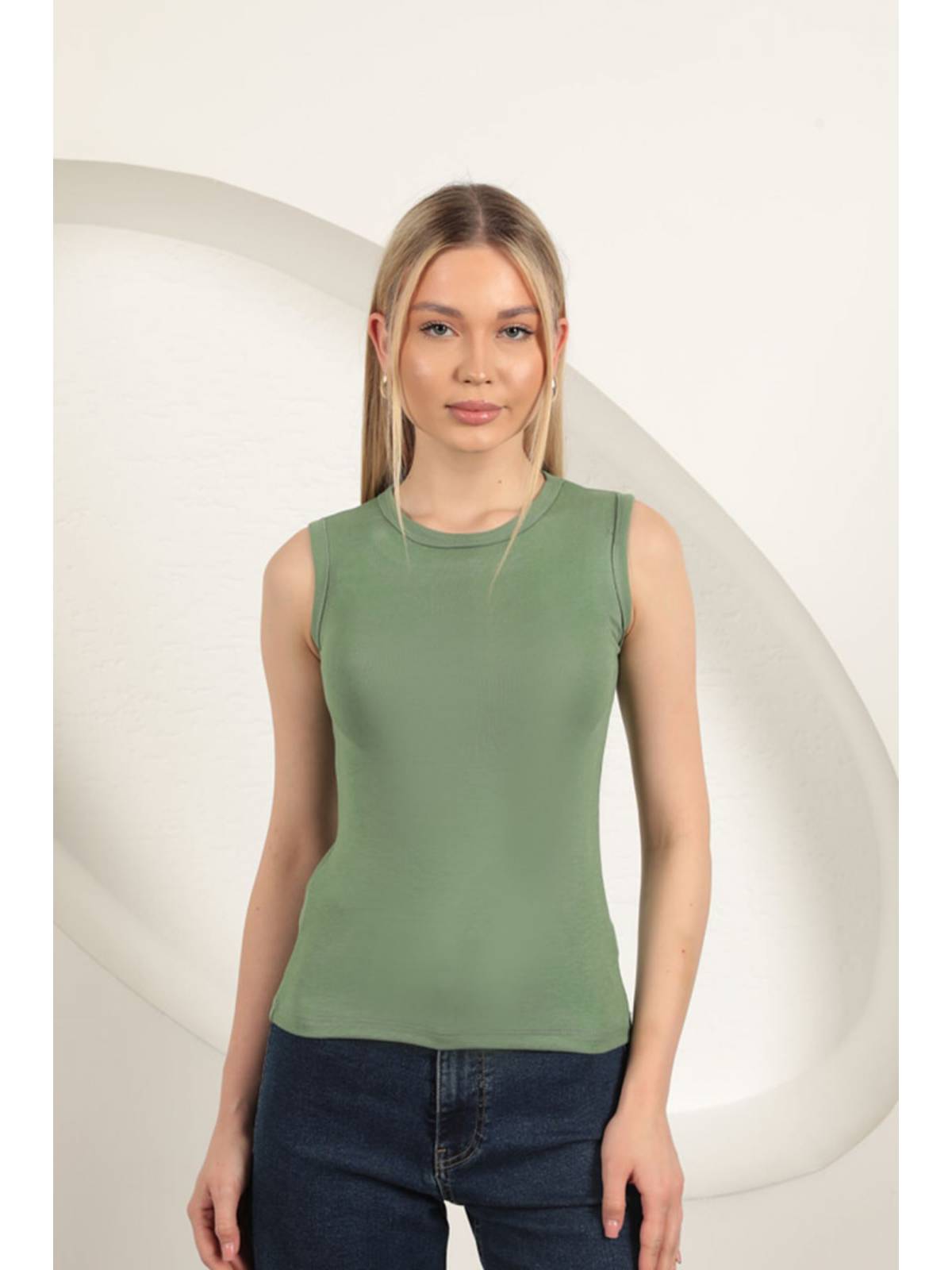 Çilek Viskon Kumaş Basic Bluz-Haki