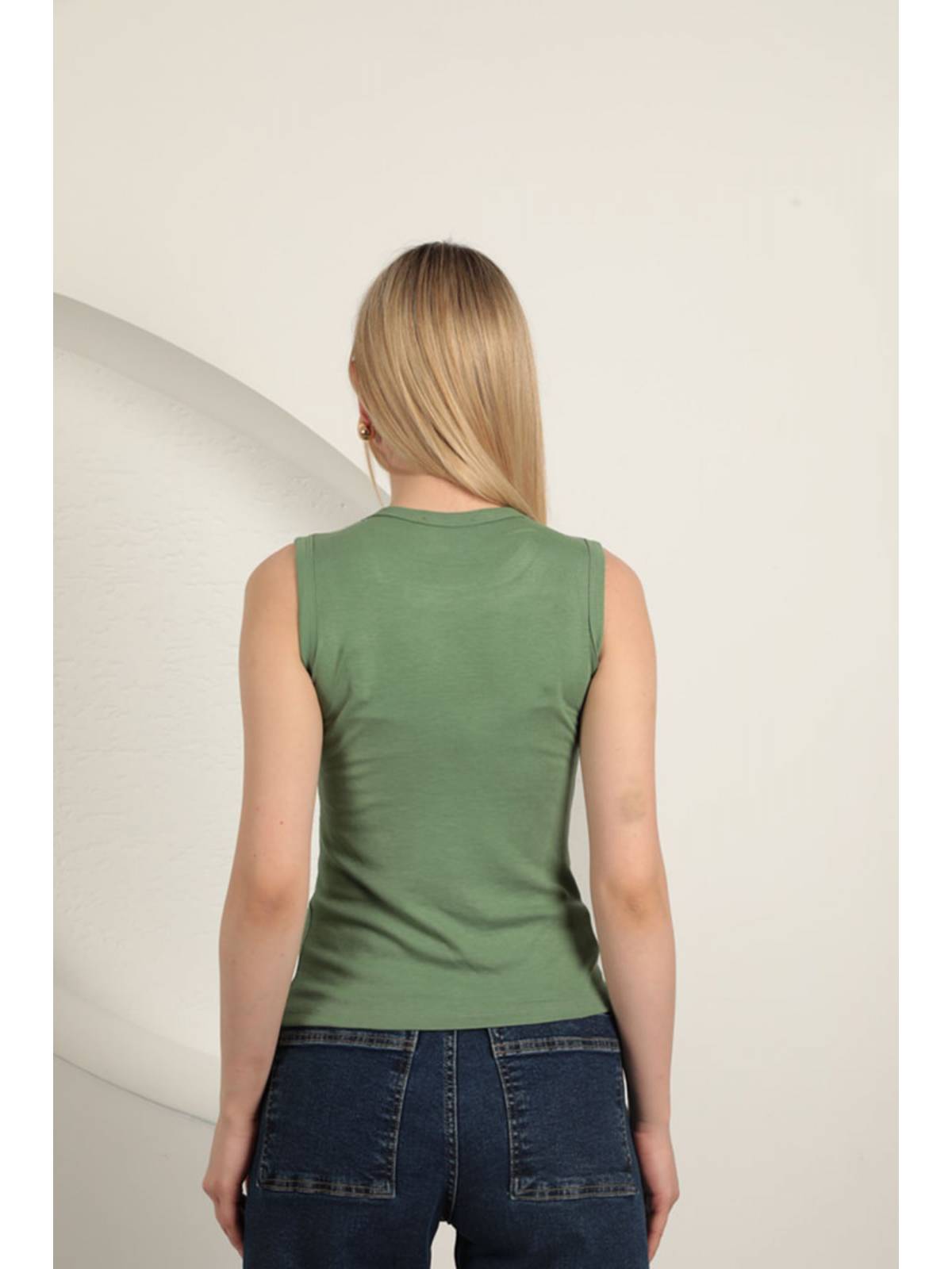 Çilek Viskon Kumaş Basic Bluz-Haki