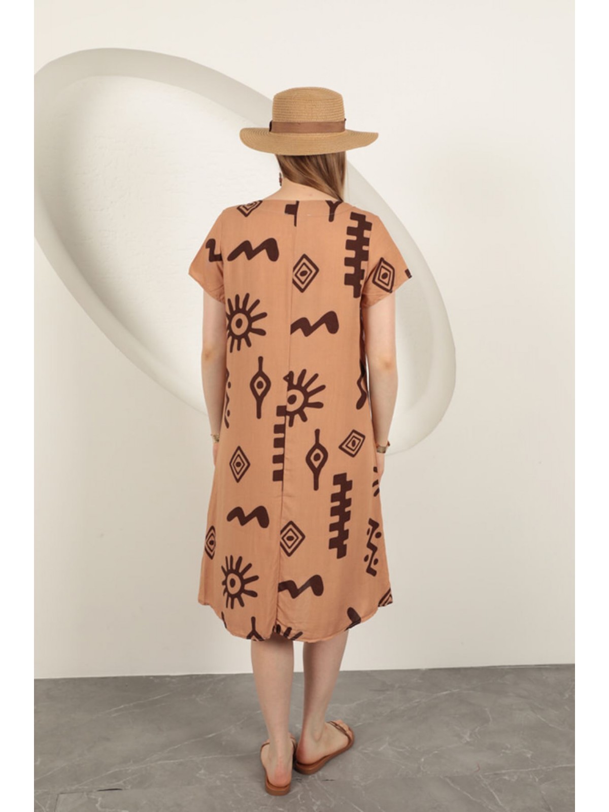 Viskon Kumaş Etnik Elbise-Taba