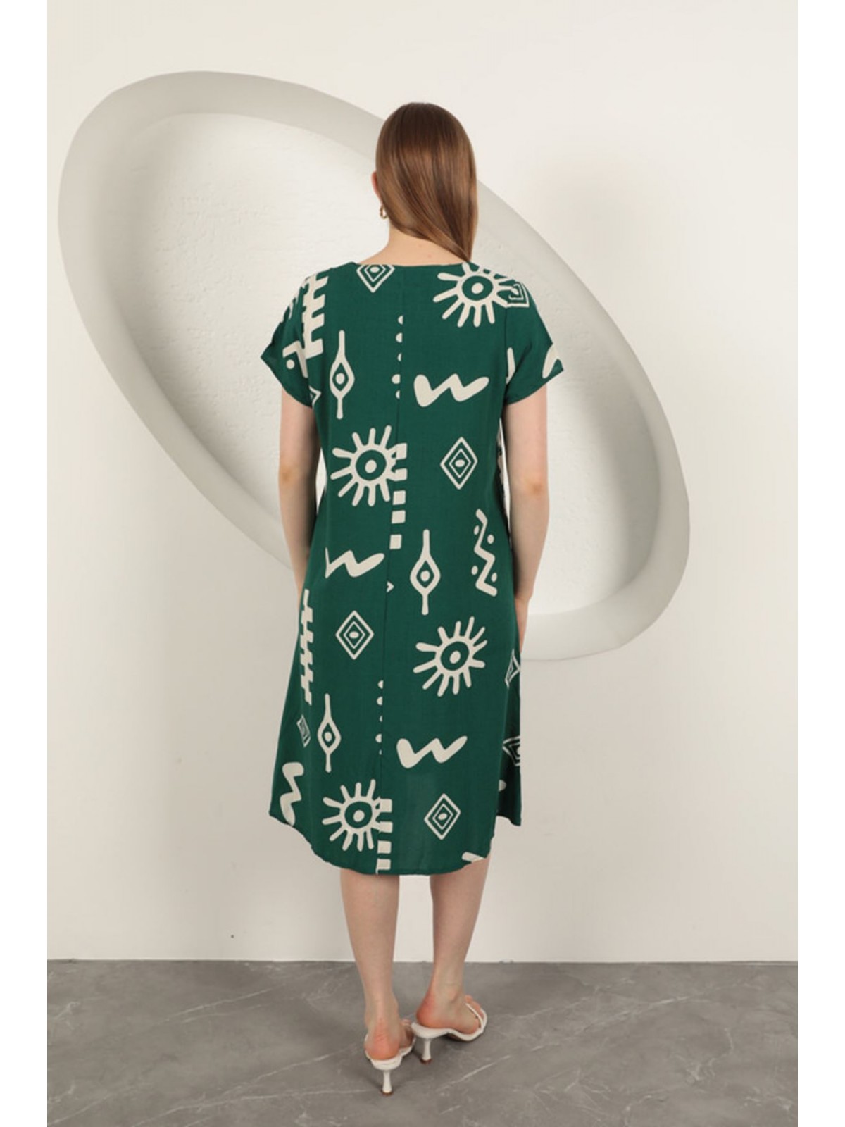 Viskon Kumaş Etnik Elbise-Yeşil