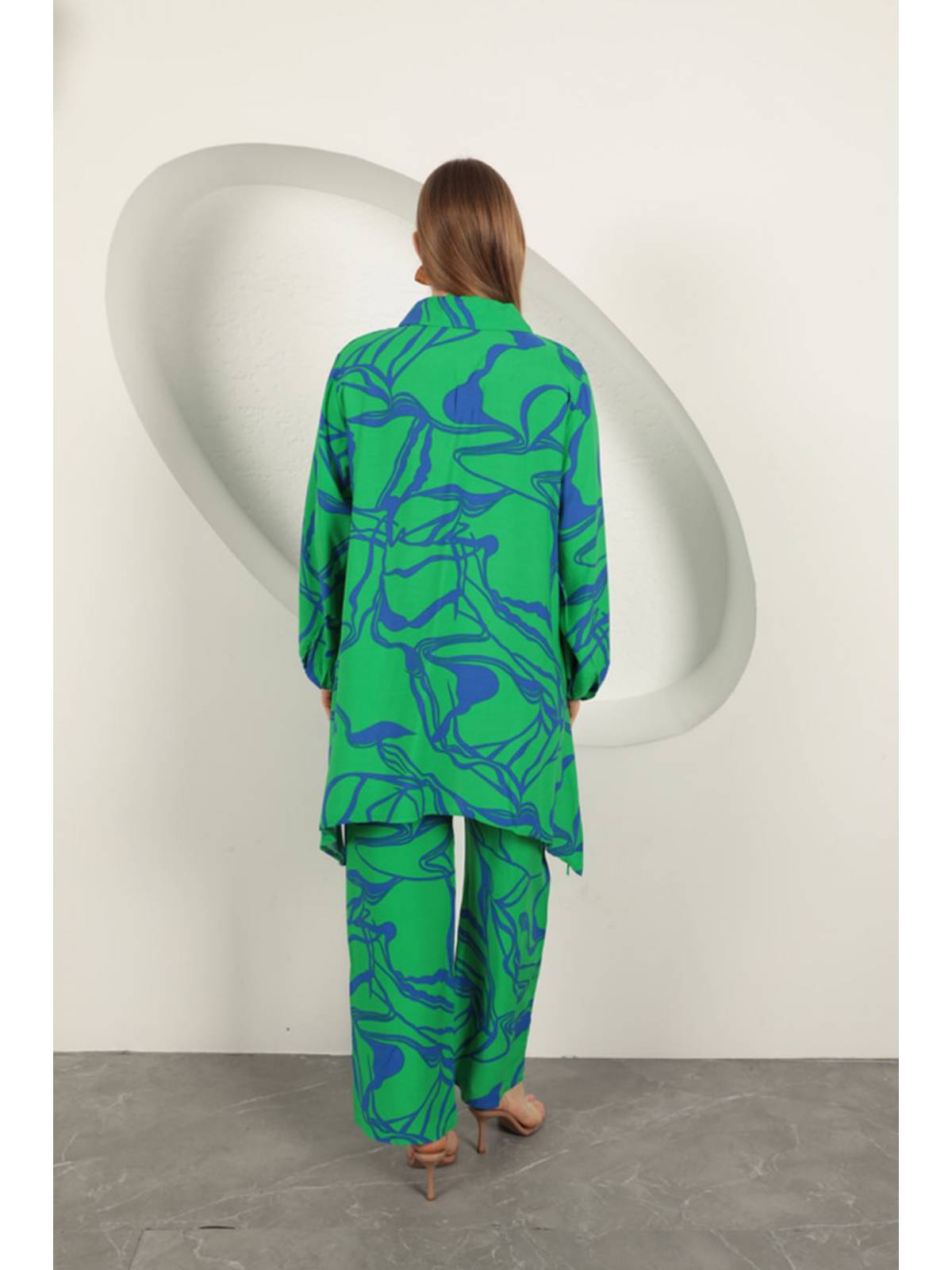 Viskon Desenli Kadın Takım-Yeşil