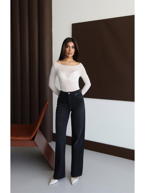 Yüksek Bel Rahat Kalıp Black Black Jean Pantolon