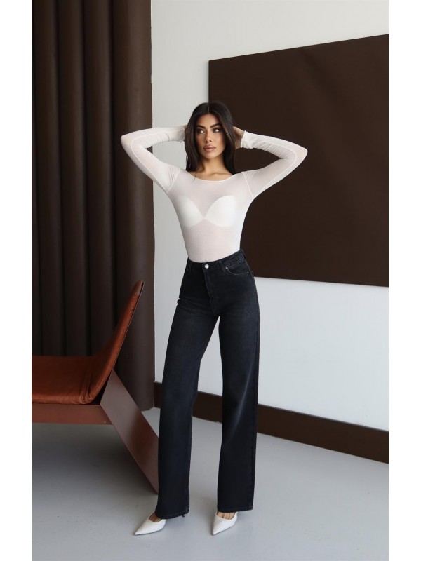 Yüksek Bel Rahat Kalıp Black Black Jean Pantolon