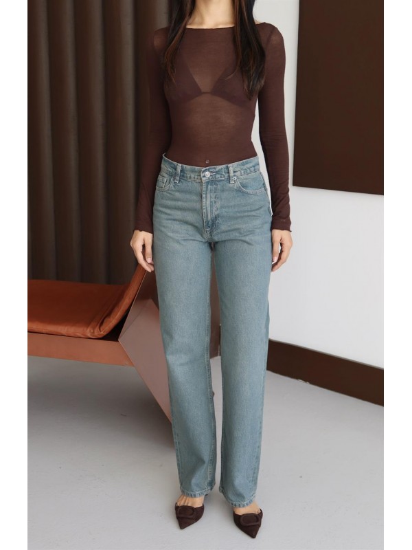 Yüksek Bel Straıght Kalıp Green Tınt Jean Pnatolon