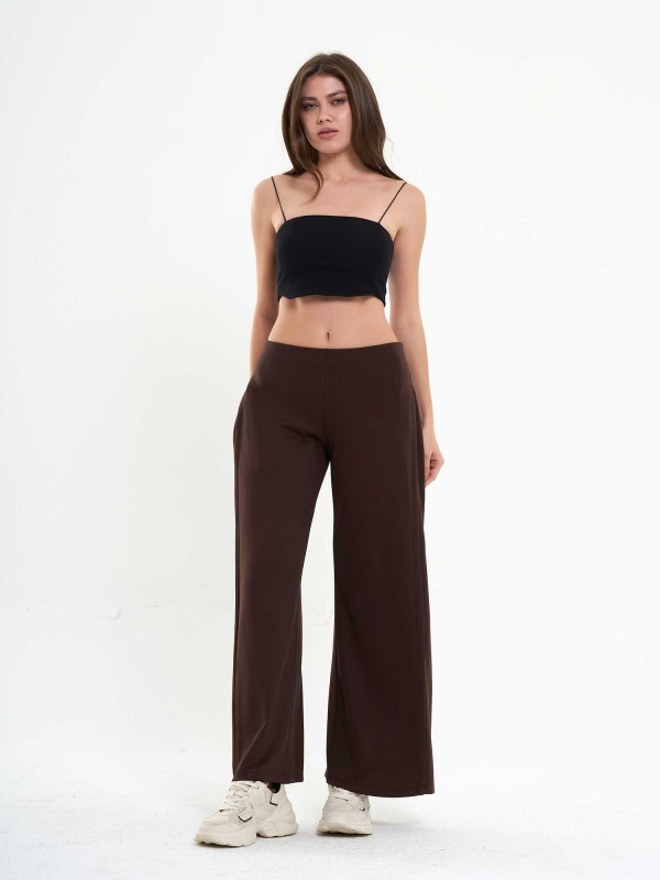 031595 Yanları Pileli Bol Paça Pantolon