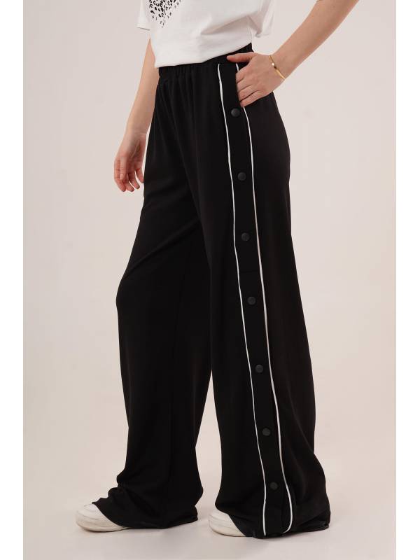 Boydan Çıtçıtlı Bel Lastikli Geniş Paça Siyah Toptan Eşofman Siyah