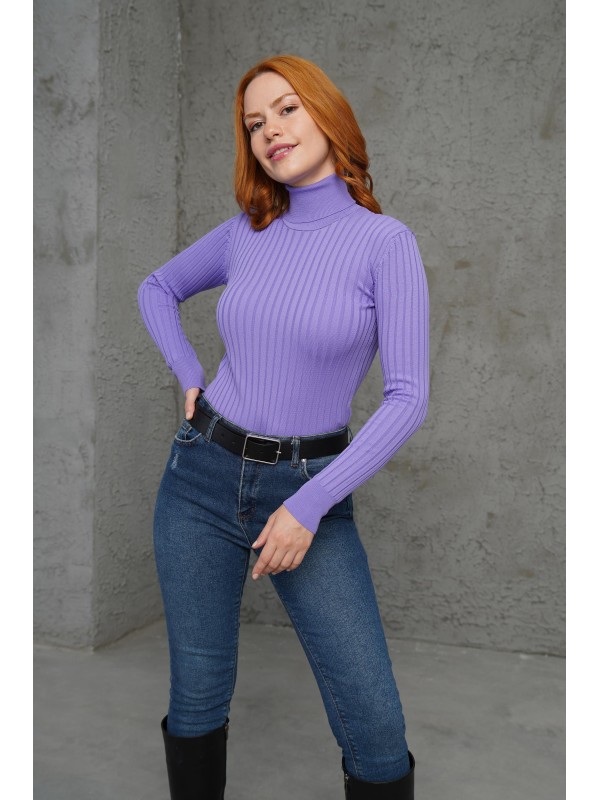 Boğazlı Fitil Detaylı Toptan Triko Sarı Kazak STD