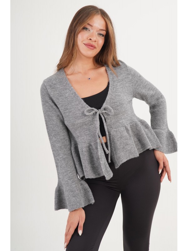 Ön Bağlamalı Volan Detay Bebe Mavisi Toptan Hırka STD