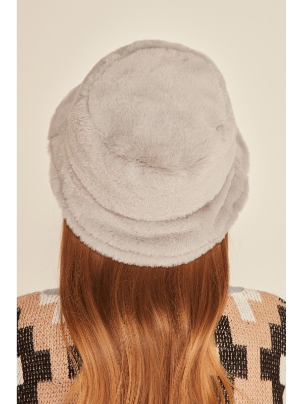 12839-1 Açık Gri Renk Peluş Bucket Şapka