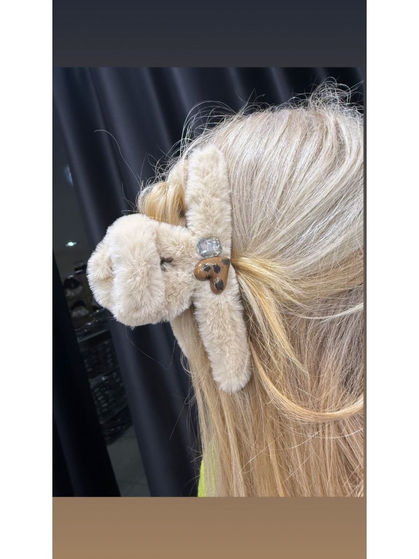 T62 Peluş Bej Mandal Toka