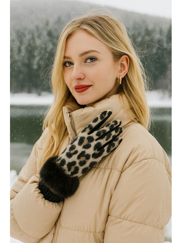 16042 Leopar Desen Gri Eldiven