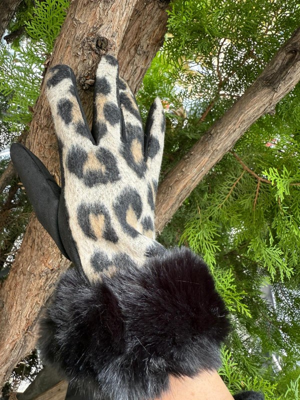 16042 Leopar Desen Gri Eldiven