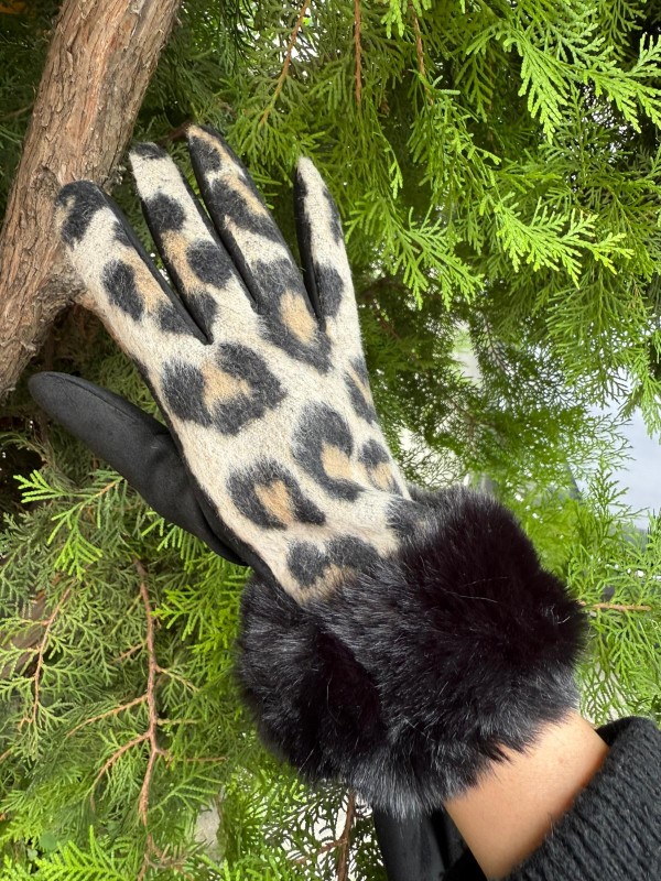 16042 Leopar Desen Gri Eldiven