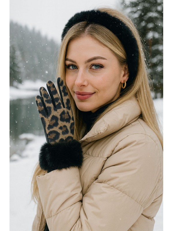 16042 Leopar Desen Vizon Eldiven