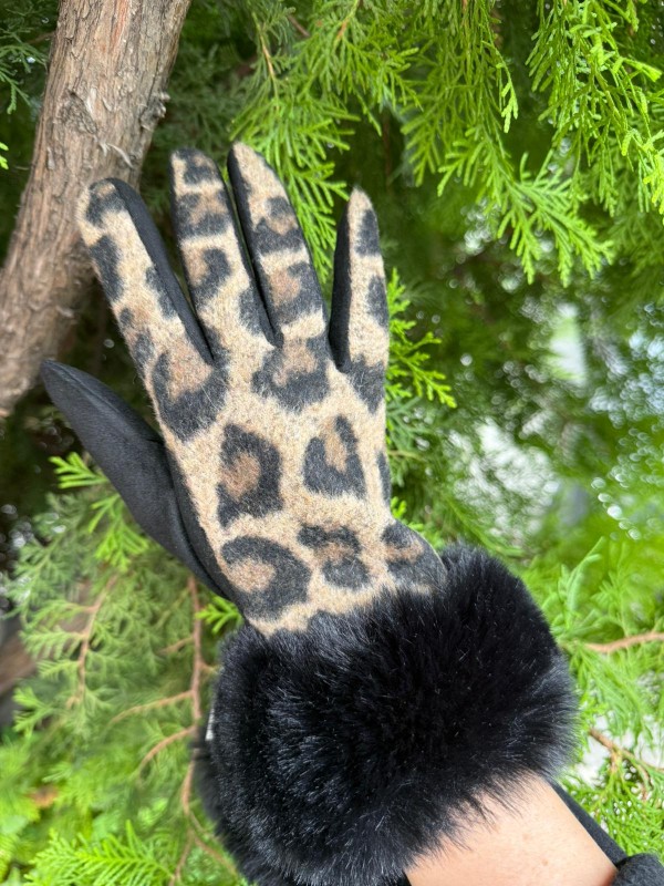 16042 Leopar Desen Vizon Eldiven