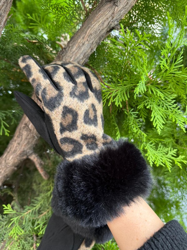 16042 Leopar Desen Vizon Eldiven