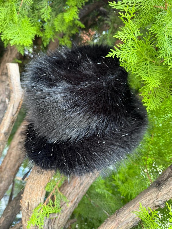 14761 Mango Kumaş Simli Siyah Peluş Bucket Şapka