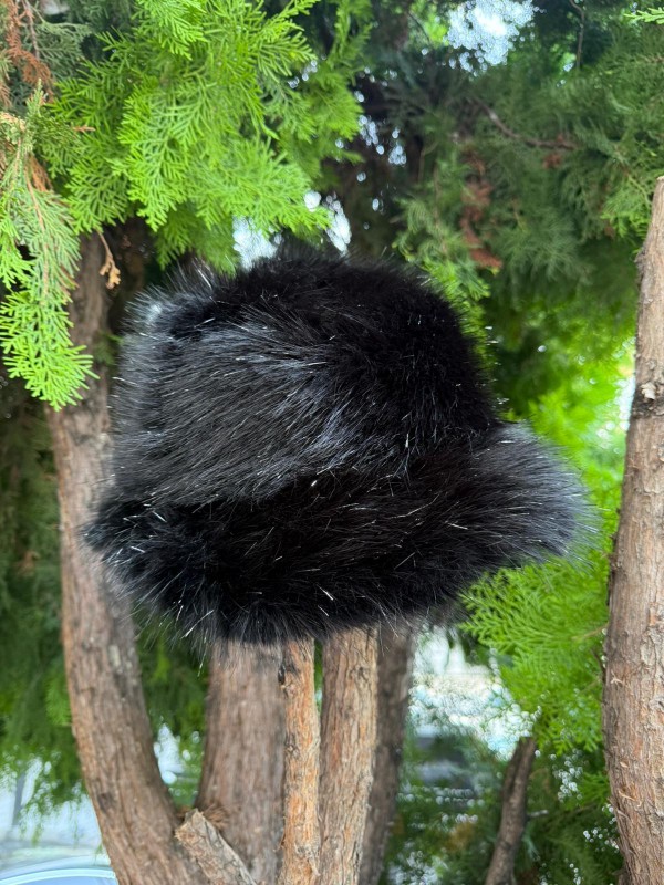 14761 Mango Kumaş Simli Siyah Peluş Bucket Şapka