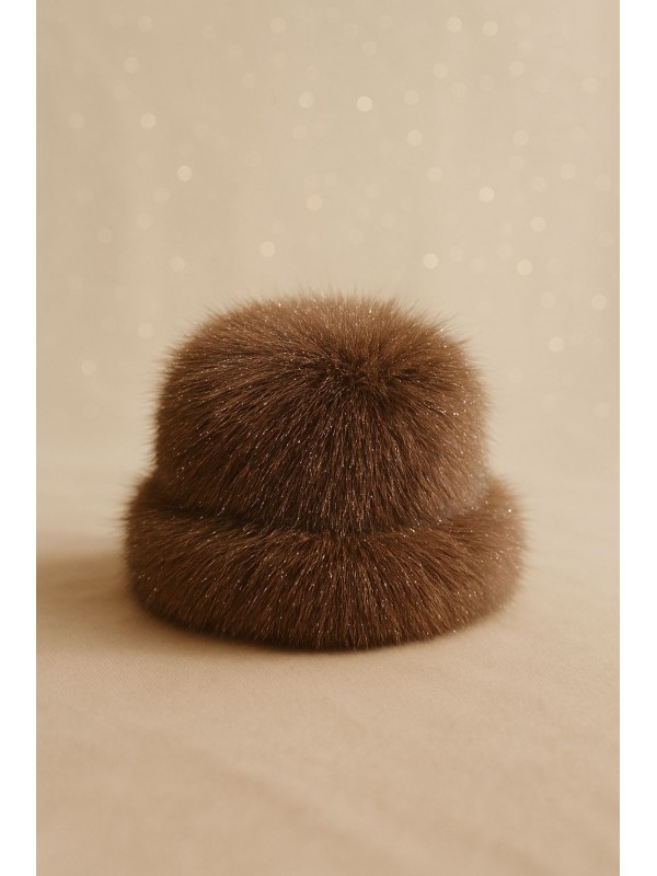 14761 Mango Kumaş Simli Vizon Peluş Bucket Şapka
