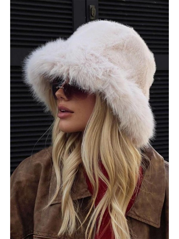 14623 Peluş Bej Kalpak Şapka