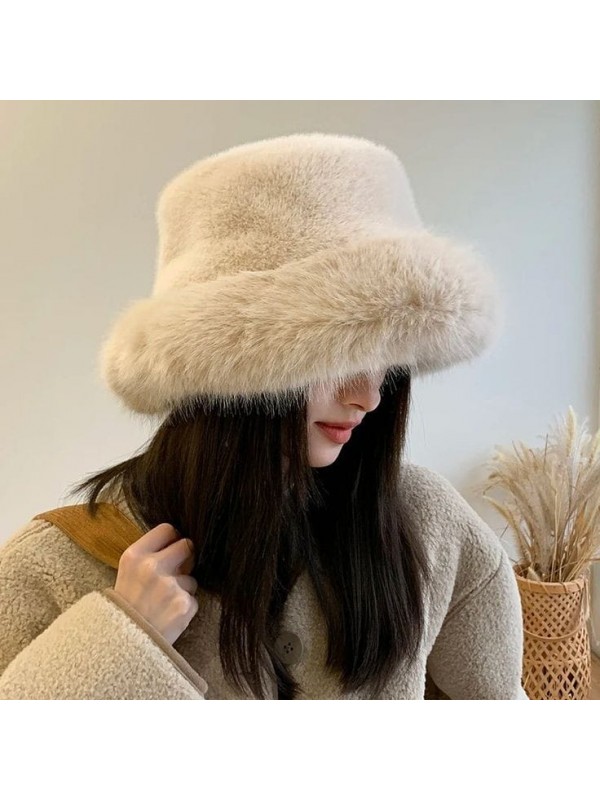 14623 Peluş Bej Kalpak Şapka