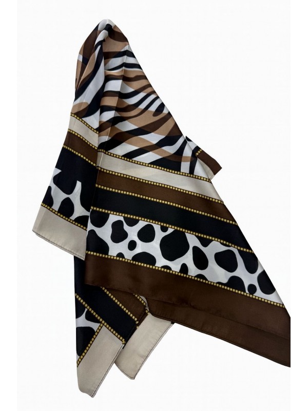 14832 Animal Desenli Kahve Bandana Fular 70x70 cm