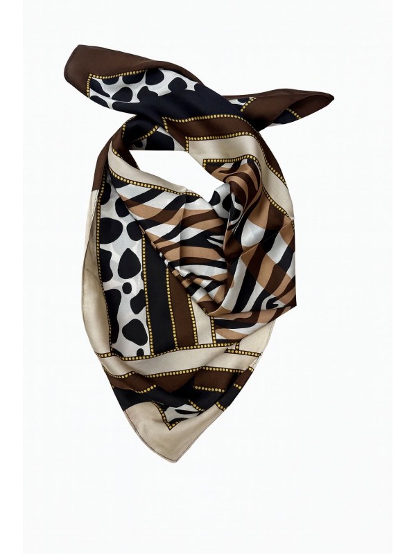 14832 Animal Desenli Kahve Bandana Fular 70x70 cm